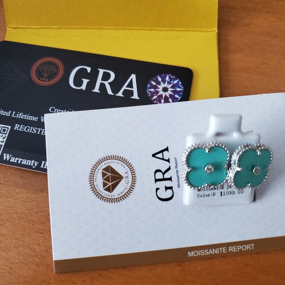 Moissanite Four Leaf Clover 925 Sterling Silver Stud Earrings - Picture 3 of 5